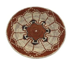 Hand Woven Southwestern Coiled Basket Bowl Geometric Sunburst Wall Decor 14.5"